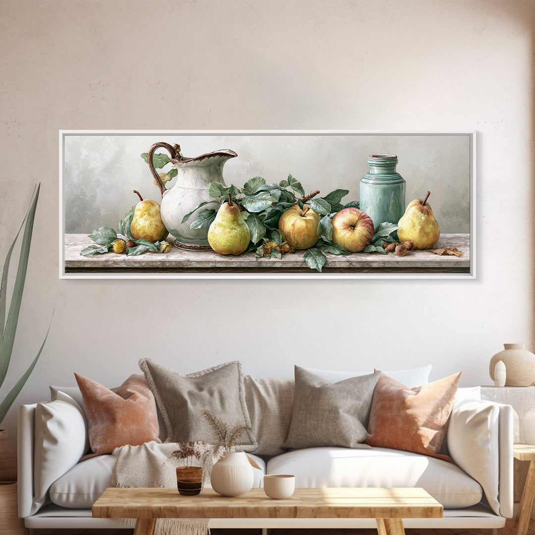 Rustic Pear and Apple Still Life Canvas Print, Rustic Art, Printable Art, Farmhouse Decor, Fine Art, Rustic, Farmhouse Wall Art, RUS-3x1-13