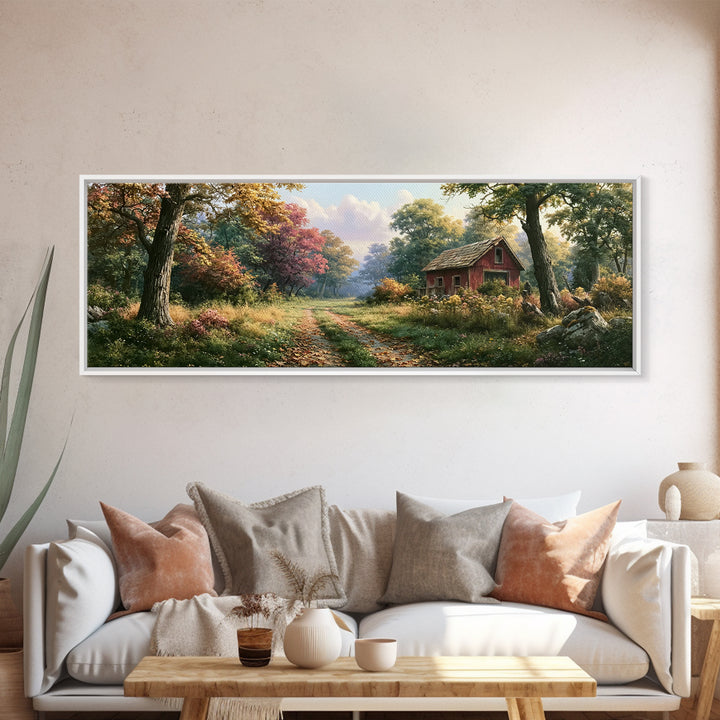 Forest Path with Golden Autumn Leaves Canvas Print, Rustic Art, Printable Wall Art, Farmhouse Decor, Fine Art, Rustic, RUS-3x1-34