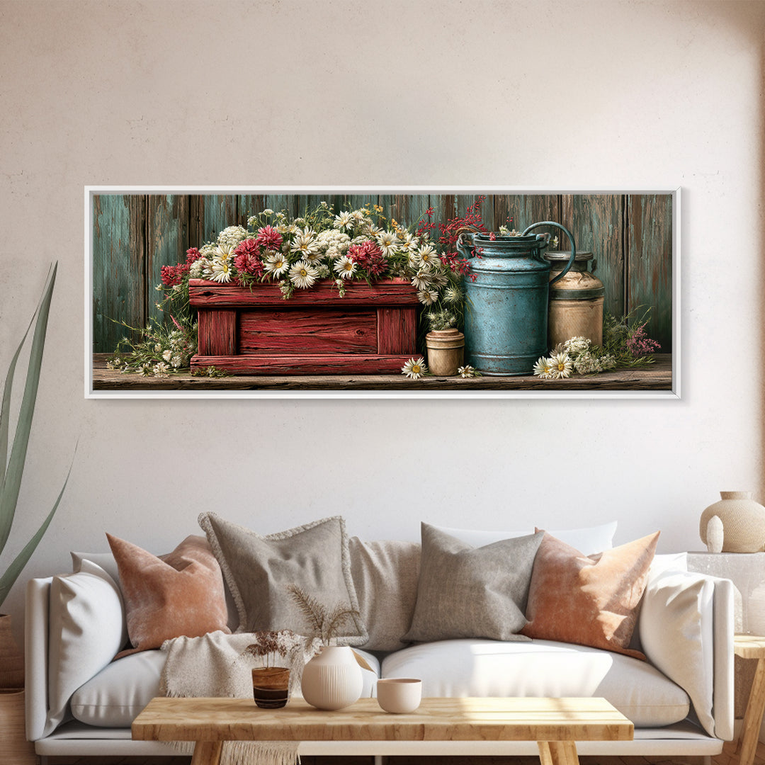 Weathered Barn Wood and Wildflower Still Life Canvas Print, Rustic Art, Farmhouse Wall Art, Farmhouse Decor, Fine Art, Rustic, RUS-3x1-41