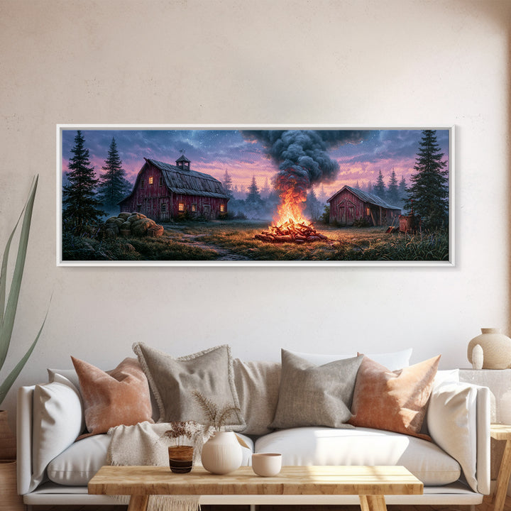 Campfire under a Starry Sky Canvas Print, Rustic Art, Printable Art, Farmhouse Decor, Watercolor Art, Rustic, RUS-3x1-50