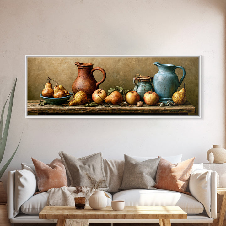 Rustic Pear and Apple Still Life Canvas Print, Rustic Art, Eclectic Wall Art, Farmhouse Decor, Oil Painting, Rustic, RUS-3x1-61