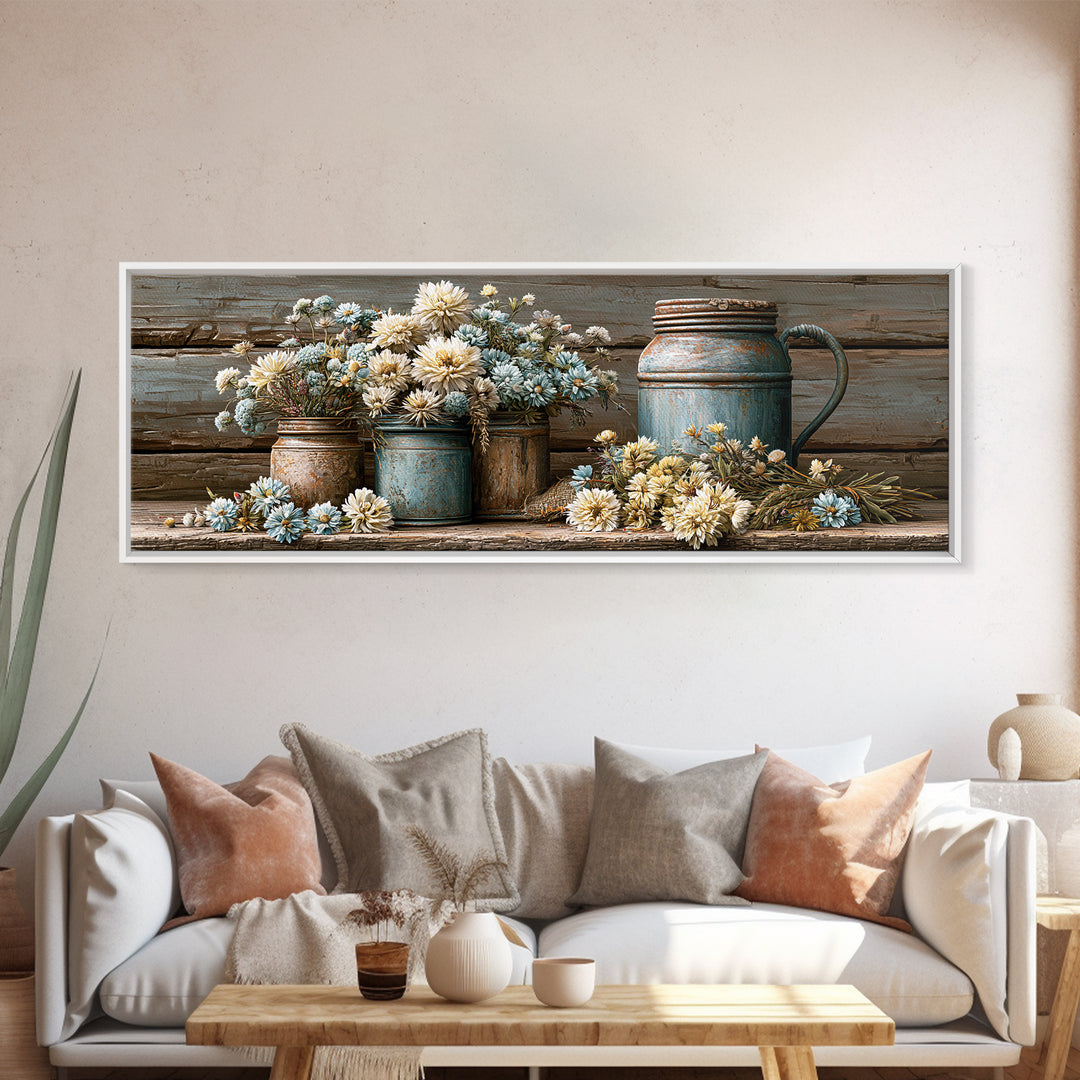 Weathered Barn Wood and Wildflower Still Life Canvas Print, Rustic Art, Farmhouse Wall Art, Farmhouse Decor, Fine Art, Rustic, RUS-3x1-65