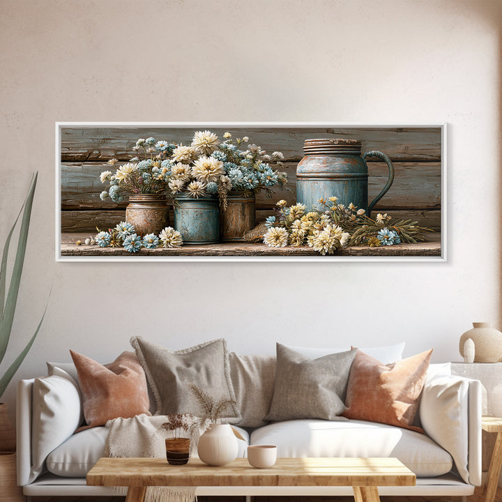 Weathered Barn Wood and Wildflower Still Life Canvas Print, Rustic Art, Farmhouse Wall Art, Farmhouse Decor, Fine Art, Rustic, RUS-3x1-65
