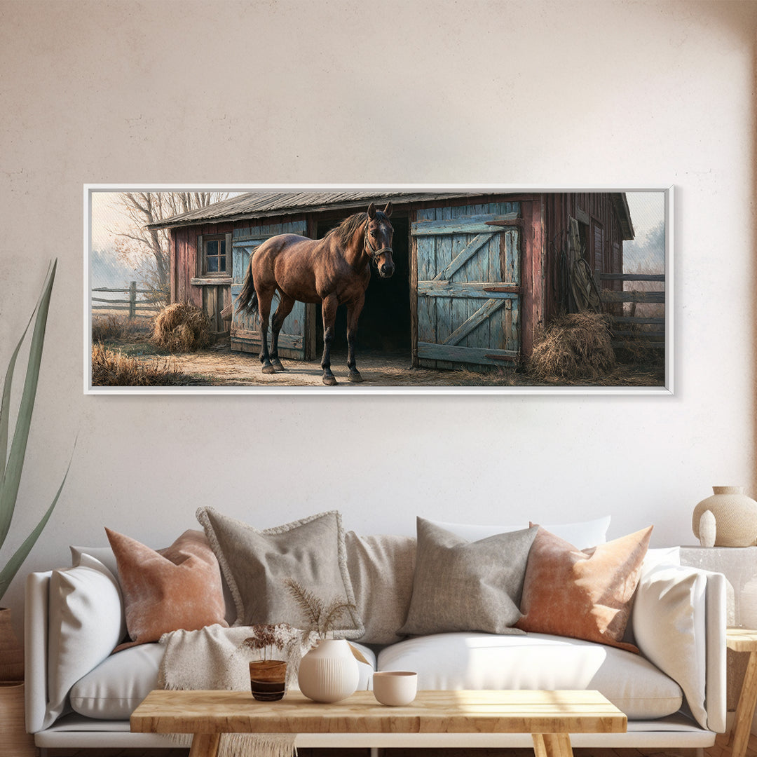 Brown Horse Portrait Framed Canvas Print, Rustic Art, Portrait Painting, Farmhouse Decor, Fine Art, Rustic, Boho Decor, RUS-3x1-69