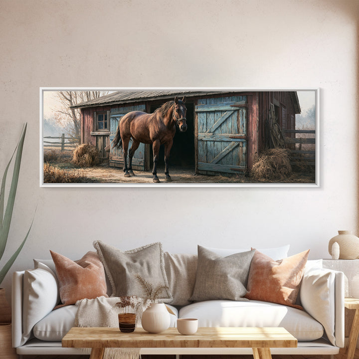 Brown Horse Portrait Framed Canvas Print, Rustic Art, Portrait Painting, Farmhouse Decor, Fine Art, Rustic, Boho Decor, RUS-3x1-69