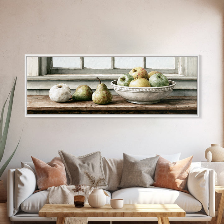 Rustic Pear and Apple Still Life Canvas Print, Rustic Art, Eclectic Wall Art, Farmhouse Decor, Oil Painting, Rustic, RUS-3x1-85