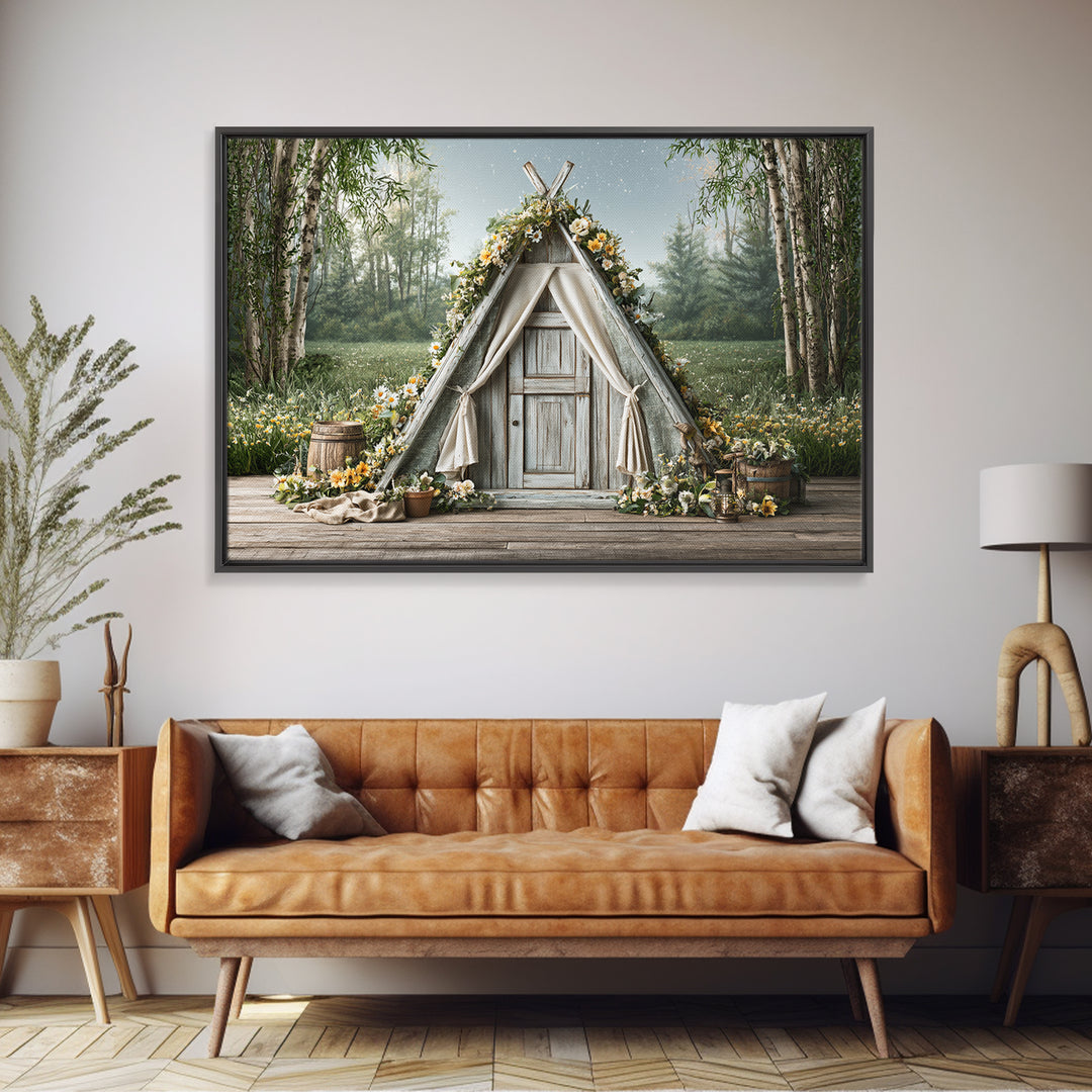 Campfire under a Starry Sky Framed Canvas Print, Rustic Art, Printable Wall Art, Farmhouse Decor, Fine Art, Rustic, Wood Art, RUS-3x2-14