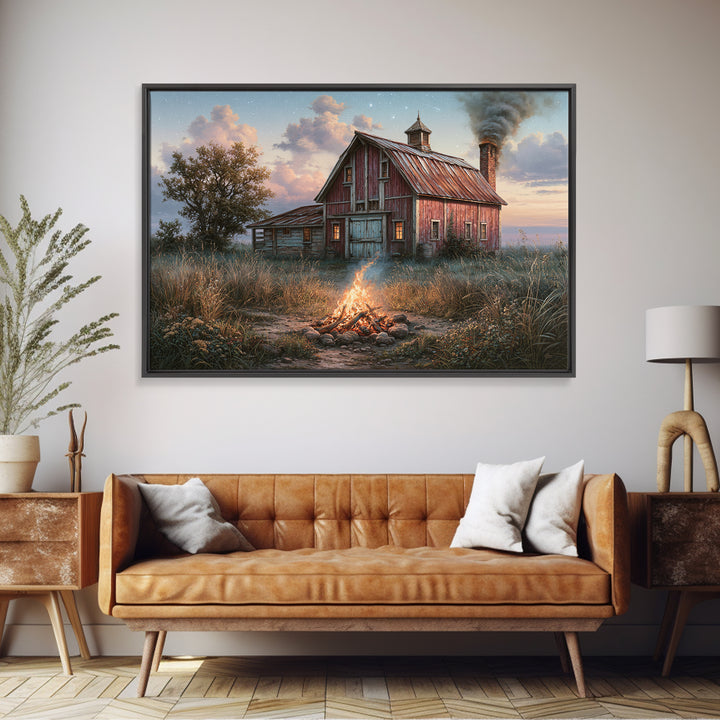 Campfire under a Starry Sky Canvas Print, Rustic Art, Farmhouse Decor, Fine Art, Rustic, Gallery Wall Art, Landscape Wall Art, RUS-3x2-38
