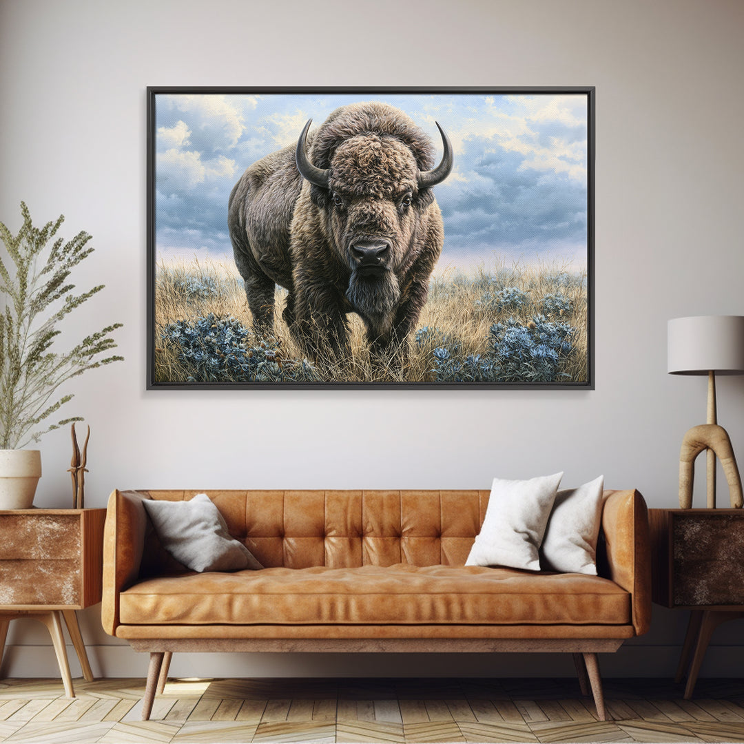 Buffalo Portrait with Western Texture Framed Canvas Print, Rustic Art, Boho Wall Art, Farmhouse Decor, Fine Art, Rustic, RUS-3x2-50