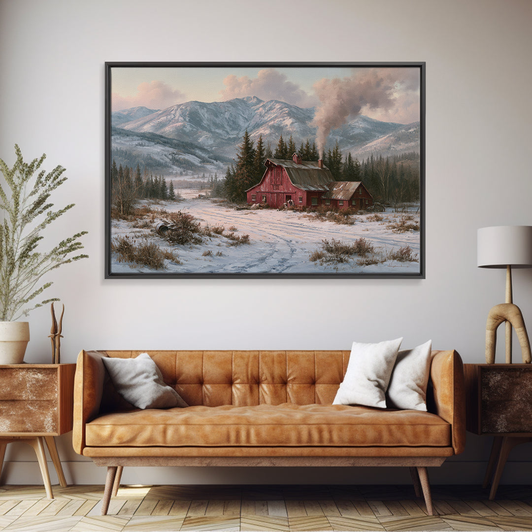 Winter Mountain Scene Canvas Print, Rustic Art, Boho Decor, Farmhouse Decor, Fine Art, Rustic, Art Print, Digital Art, RUS-3x2-75