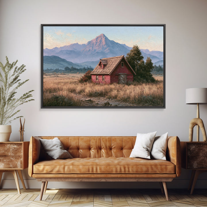 Mountain Cabin Landscape Framed Canvas Print, Rustic Art, Landscape Wall Art, Farmhouse Decor, Fine Art, Rustic, Luxury Decor, RUS-3x2-79