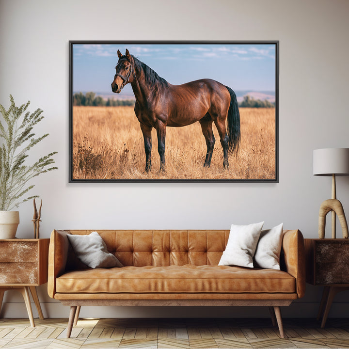 Brown Horse Portrait Framed Canvas Print, Rustic Art, Landscape Wall Art, Farmhouse Decor, Oil Painting, Rustic, Luxury Decor, RUS-3x2-81