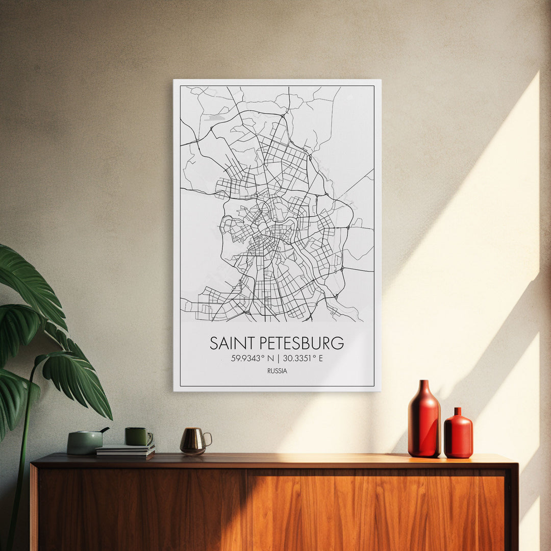 Saint Petersburg Street Map, Russia Map, City Map Art, Minimalist Art, Wall Art, Canvas Print, Room Décor, Gift For Mom, Travel Wall Art