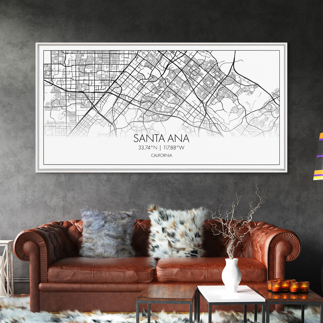 Santa Ana City Map, California Art, Map Print, Modern Wall Art, Wall Art, Canvas Art, House Wall Art, Over Bed Wall Décor, Gift For The Home