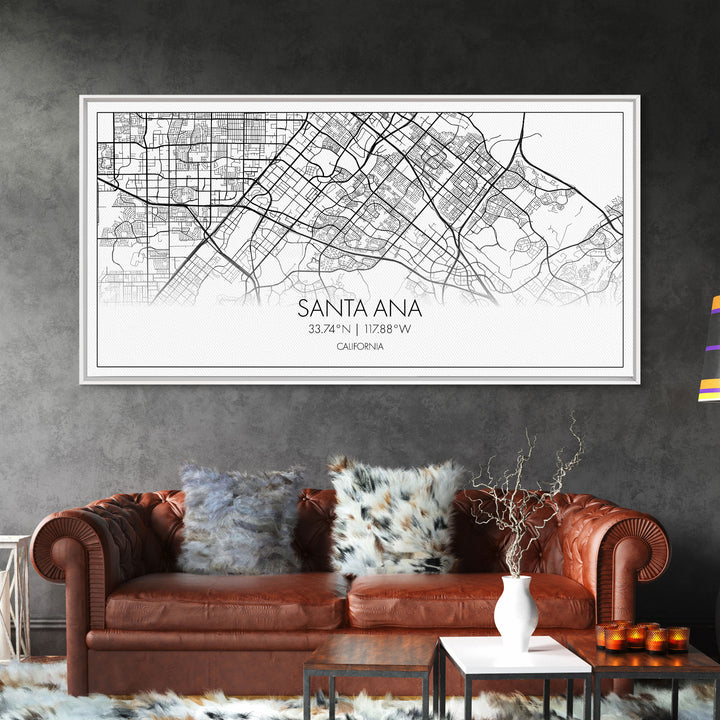 Santa Ana City Map, California Art, Map Print, Modern Wall Art, Wall Art, Canvas Art, House Wall Art, Over Bed Wall Décor, Gift For The Home