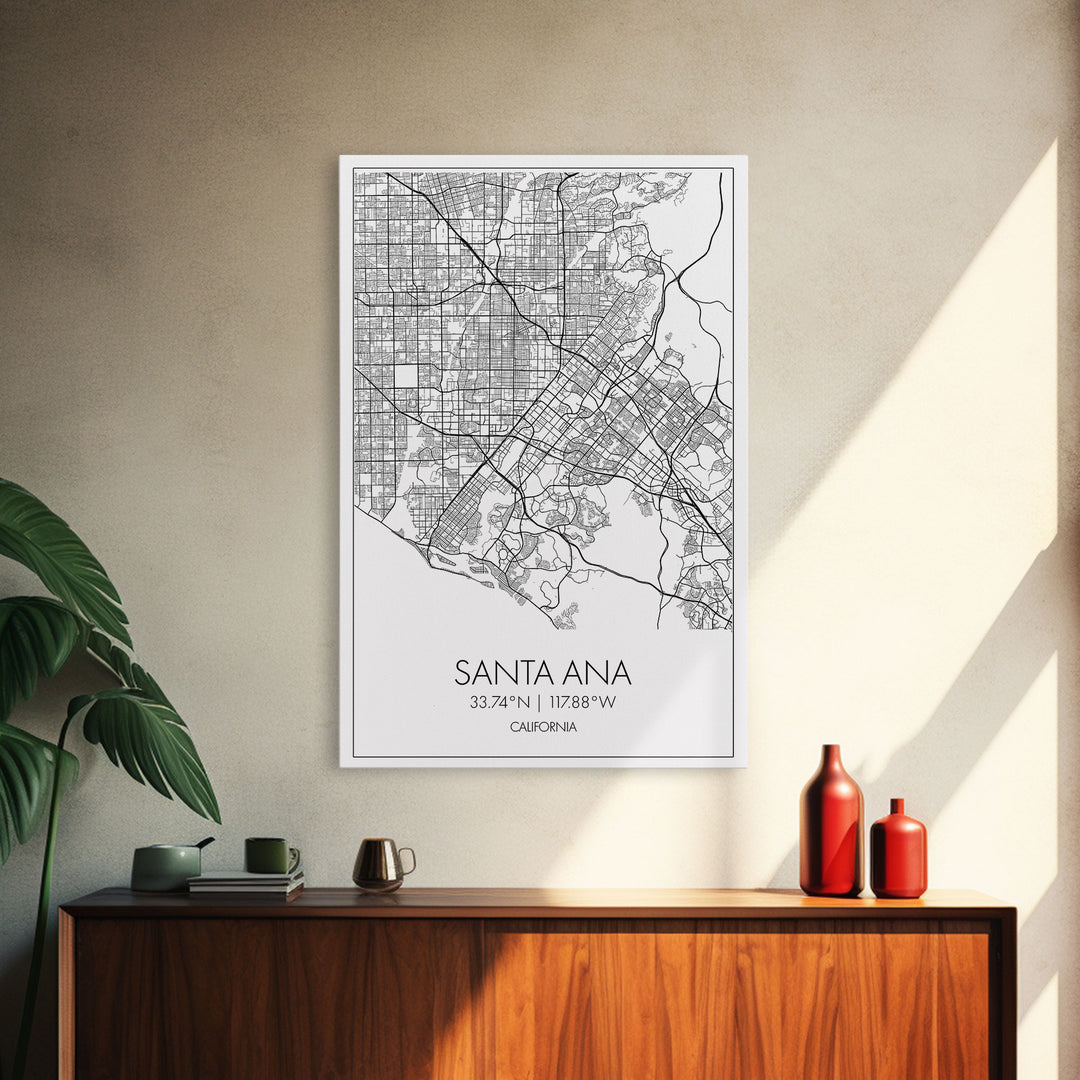 Santa Ana Street Map, California Map, City Map Print, Minimalist Art, Wall Art, Canvas Print, Living Room Décor, Adventure Gifts, Travel Art