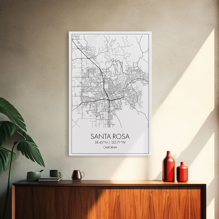Santa Rosa Street Map, California Map, City Map Print, Minimalist Art, Wall Art, Canvas Print, Bedroom Wall Art, Travel Gift, Travel Art