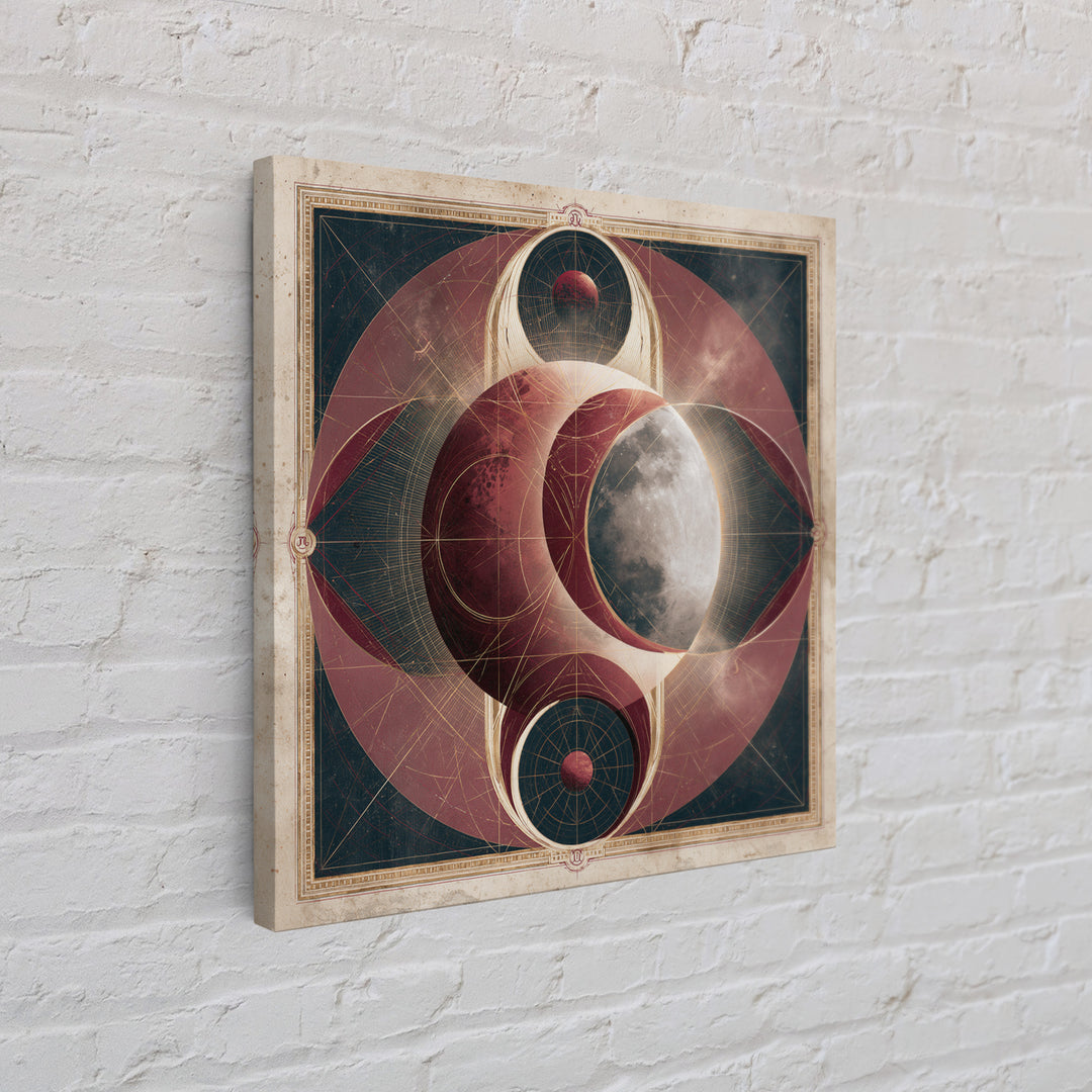 Lunar Eclipse in Deep Red Tones Framed Canvas Print, Space Art, Digital Wall Art, Spa Decor, Serenity, Abstract Painting, SAR-1x1-11