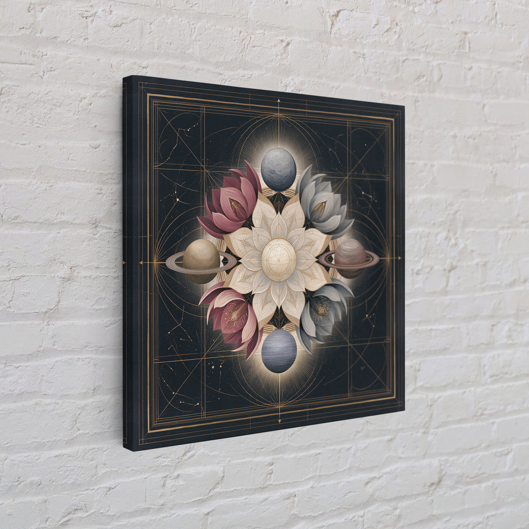 Cosmic Garden with Planets as Flowers Framed Canvas Print, Space Art, Contemporary Art, Spa Decor, Fine Art, Serenity, SAR-1x1-61