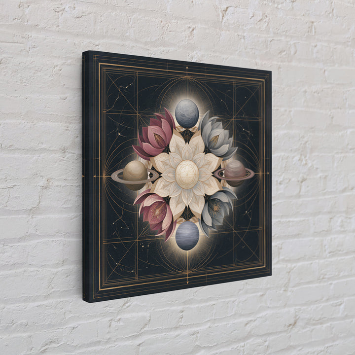 Cosmic Garden with Planets as Flowers Framed Canvas Print, Space Art, Contemporary Art, Spa Decor, Fine Art, Serenity, SAR-1x1-61