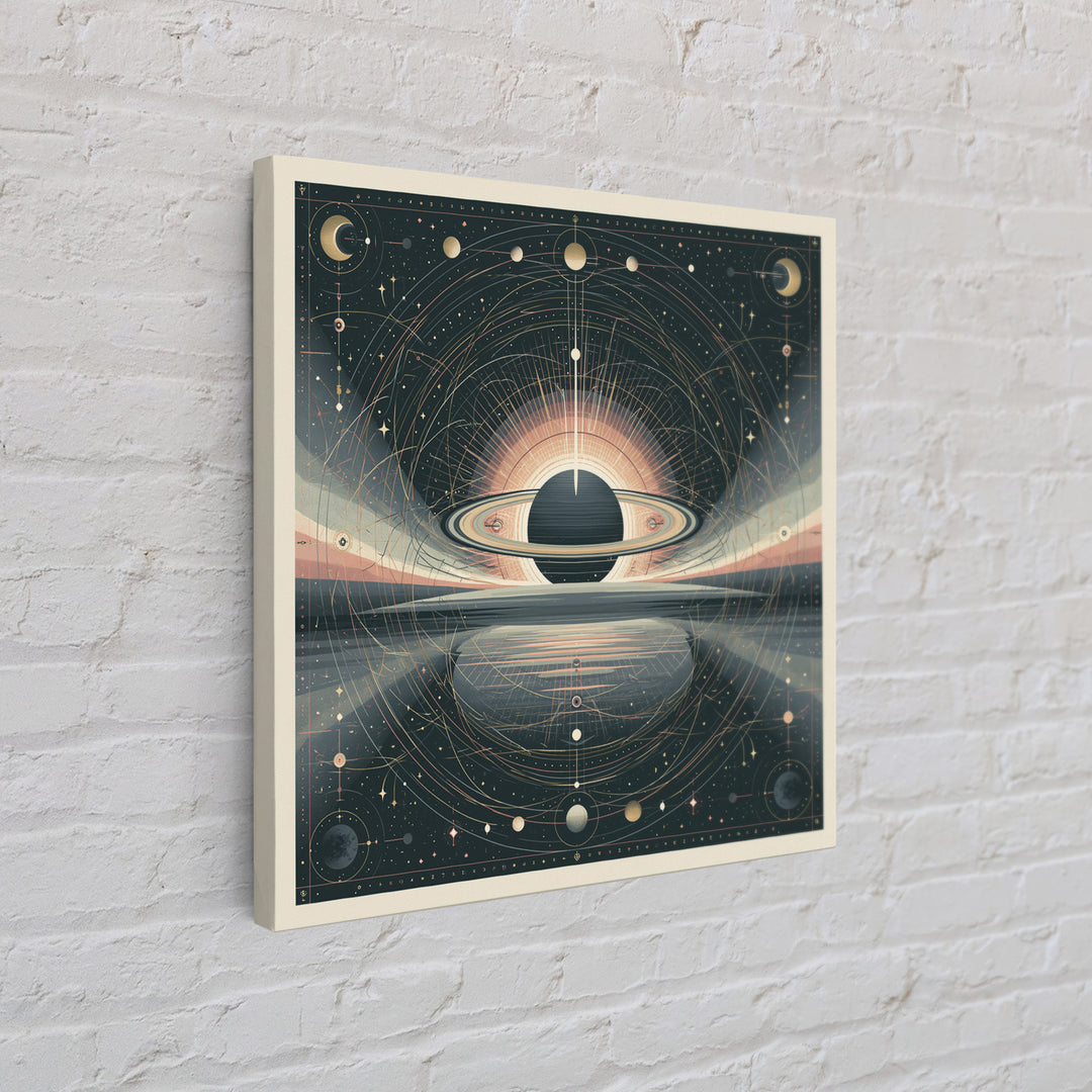 Ringed Planet Rising Framed Canvas Print, Space Art, Luxury Decor, Spa Decor, Fine Art, Serenity, Room Decor, Art Prints, SAR-1x1-74