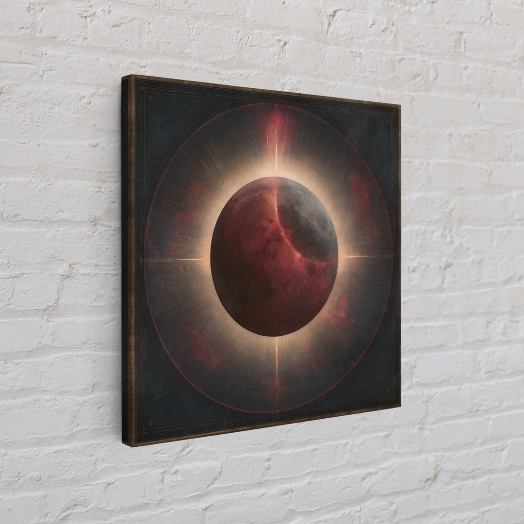 Lunar Eclipse in Deep Red Tones Framed Canvas Print, Space Art, Textured Painting, Spa Decor, Fine Art, Serenity, Art Prints, SAR-1x1-83