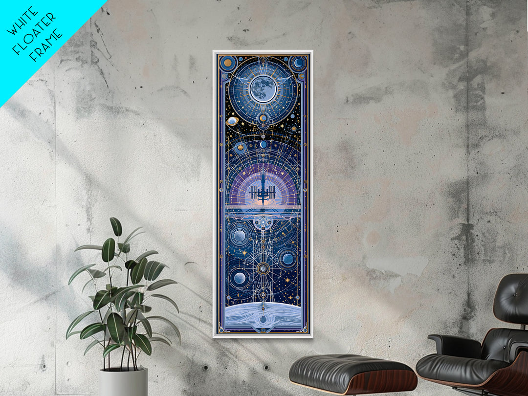 Space Station Silhouetted by Sunrise Canvas Print, Space Art, Art Prints, Spa Decor, Oil Painting, Serenity, Abstract Wall Art, SAR-1x3-12