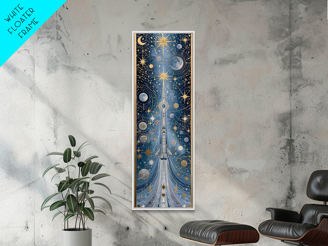 Rocket Ship Crossing a Retro Star Field Canvas Print, Space Art, Neutral Decor, Spa Decor, Fine Art, Serenity, Poster, SAR-1x3-22