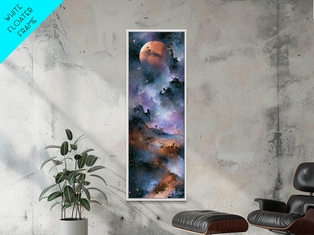 Mars Landscape with Tiny Rover Silhouette Framed Canvas Print, Space Art, Room Decor, Spa Decor, Serenity, Printable Art, SAR-1x3-45