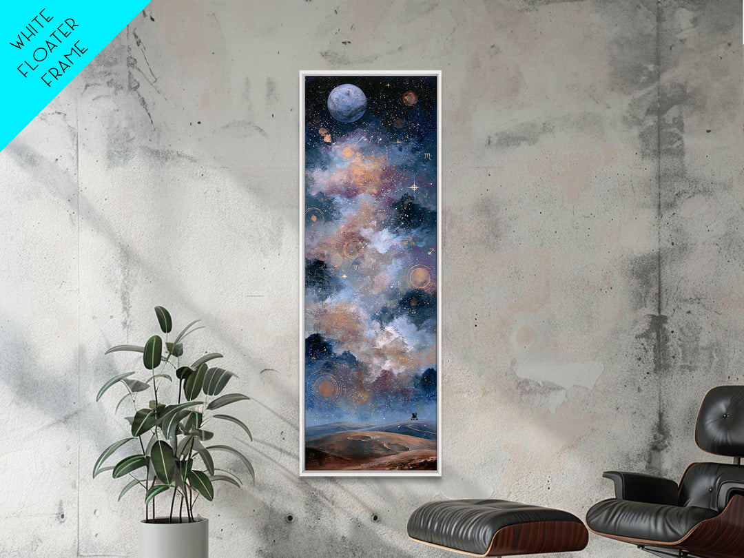 Mars Landscape with Tiny Rover Silhouette Framed Canvas Print, Space Art, Room Decor, Spa Decor, Serenity, Printable Art, SAR-1x3-69