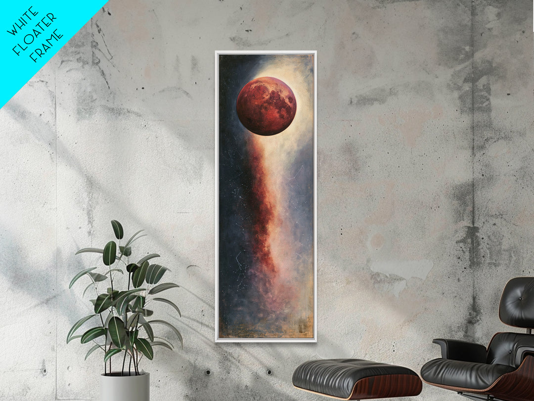 Lunar Eclipse in Deep Red Tones Framed Canvas Print, Space Art, Contemporary Art, Spa Decor, Fine Art, Serenity, SAR-1x3-71