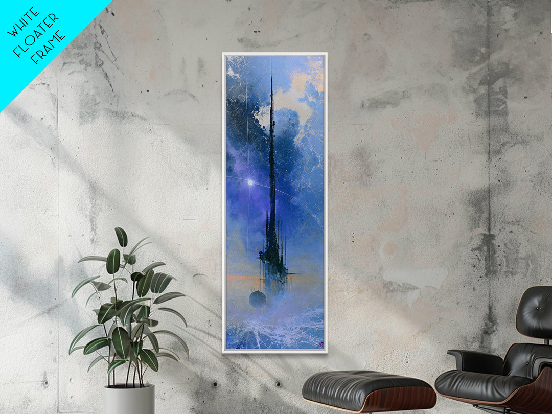 Space Station Silhouetted by Sunrise Framed Canvas Print, Space Art, Retro Wall Art, Spa Decor, Fine Art, Serenity, SAR-1x3-84