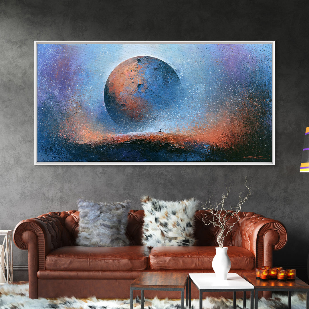 Mars Landscape with Tiny Rover Silhouette Canvas Print, Space Art, Abstract Wall Art, Spa Decor, Serenity, Fine Art Print, SAR-2x1-53
