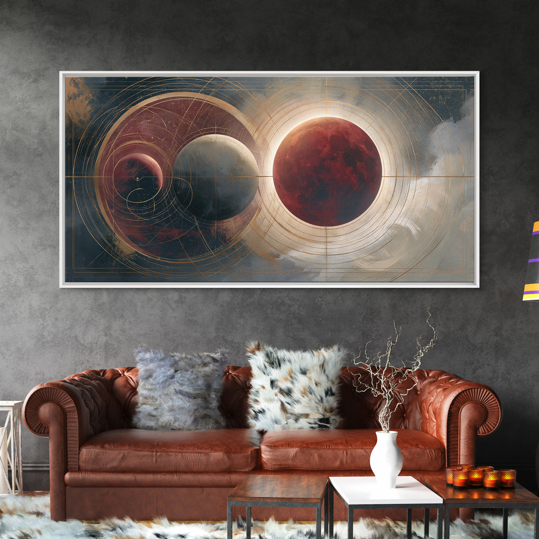 Lunar Eclipse in Deep Red Tones Framed Canvas Print, Space Art, Abstract Art, Spa Decor, Fine Art, Serenity, Neutral Decor, SAR-2x1-55