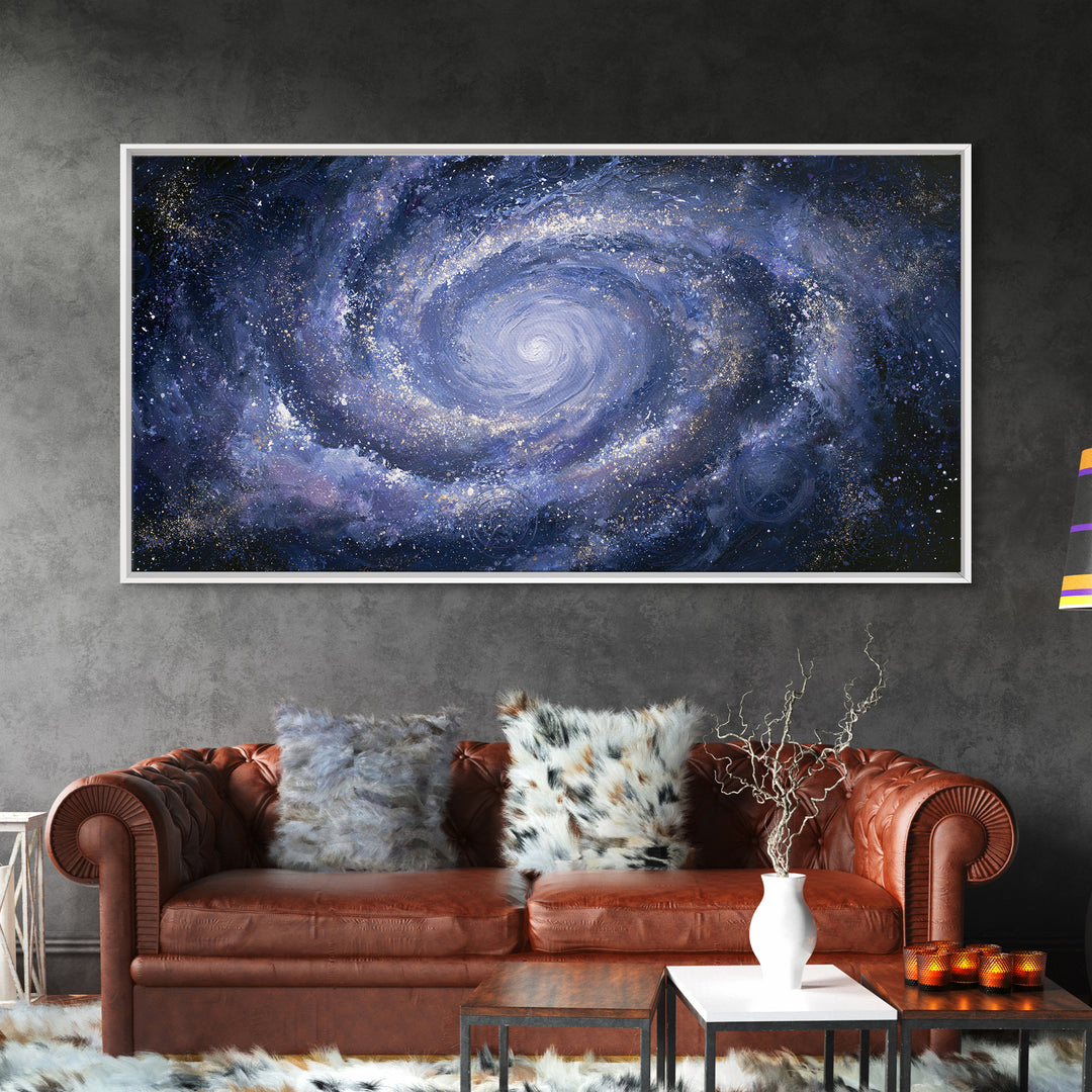 Galaxy Spiral in Jewel Tone Paint Framed Canvas Print, Space Art, Retro Wall Art, Spa Decor, Watercolor Art, Serenity, SAR-2x1-59