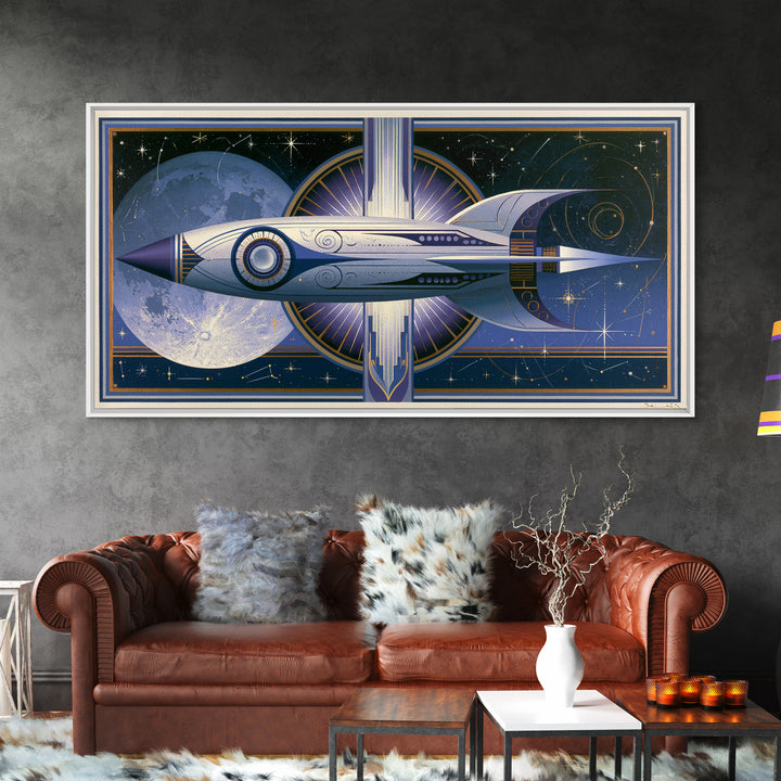 Retro Space Poster Framed Canvas Print, Space Art, Canvas Wall Art, Spa Decor, Fine Art, Serenity, Gallery Decor, Neutral Decor, SAR-2x1-65