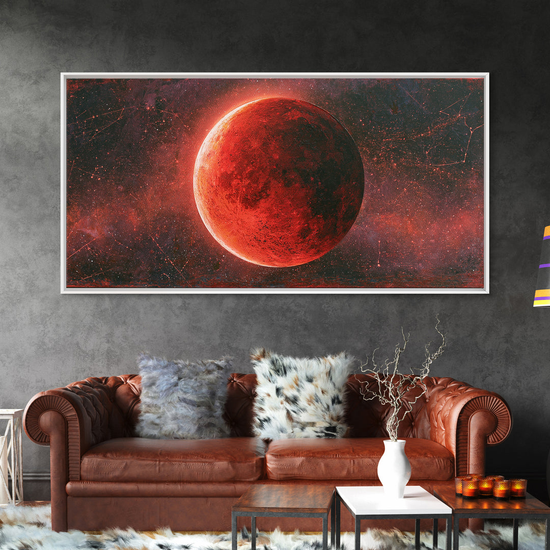 Lunar Eclipse in Deep Red Tones Framed Canvas Print, Space Art, Gallery Decor, Spa Decor, Fine Art, Serenity, Home Decor, SAR-2x1-79