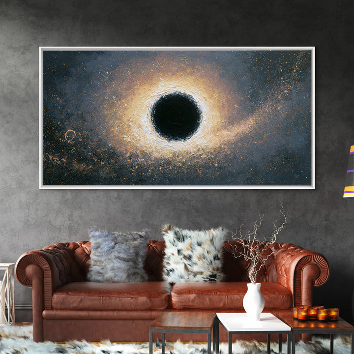 Black Hole with Radiant Accretion Ring Framed Canvas Print, Space Art, Space, Spa Decor, Fine Art, Serenity, Statement Artwork, SAR-2x1-99