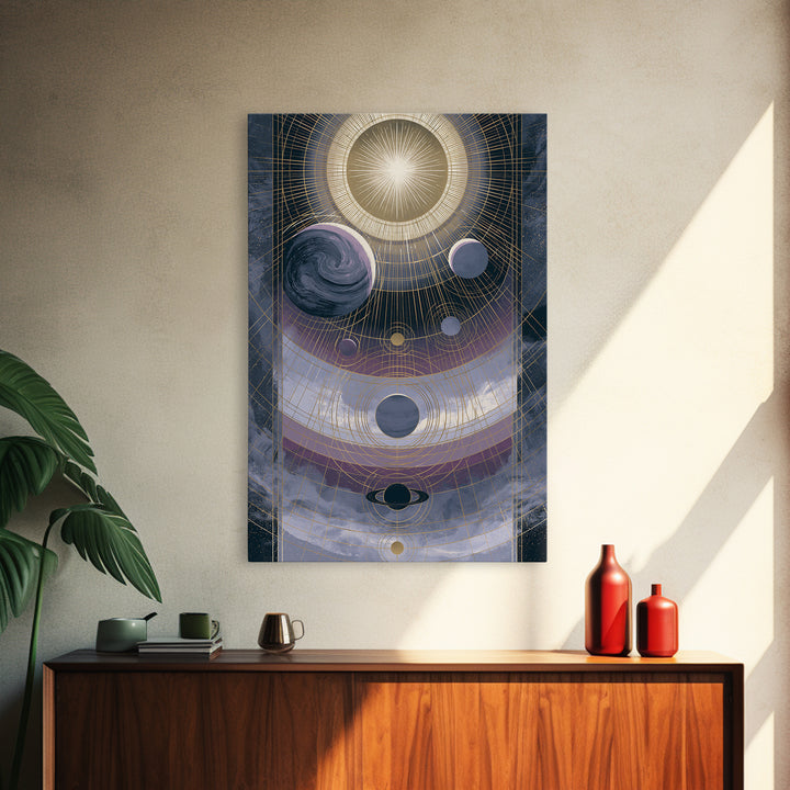 Solar System Arrangement Framed Canvas Print, Space Art, Digital Wall Art, Spa Decor, Oil Painting, Serenity, Abstract Painting, SAR-2x3-12
