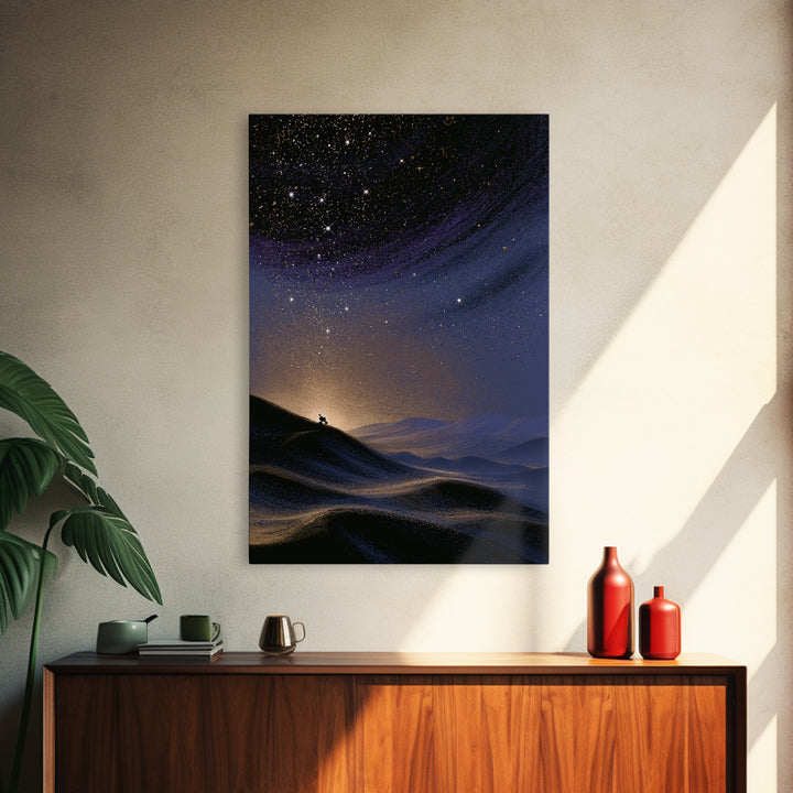 Mars Landscape with Tiny Rover Silhouette Framed Canvas Print, Space Art, Abstract Art, Spa Decor, Fine Art, Serenity, SAR-2x3-17