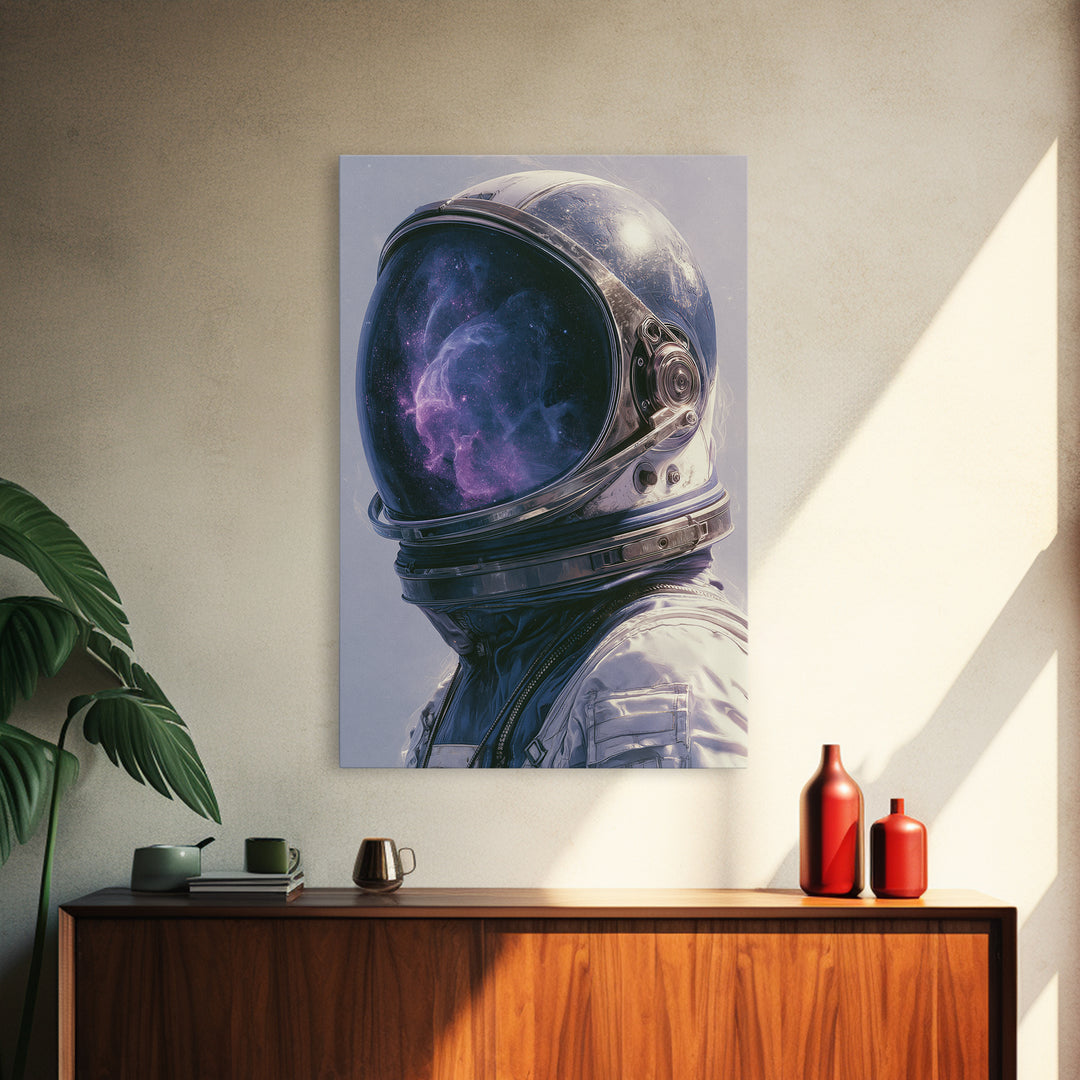 Astronaut Helmet Reflecting a Nebula Framed Canvas Print, Space Art, Contemporary Art, Spa Decor, Fine Art, Serenity, SAR-2x3-24