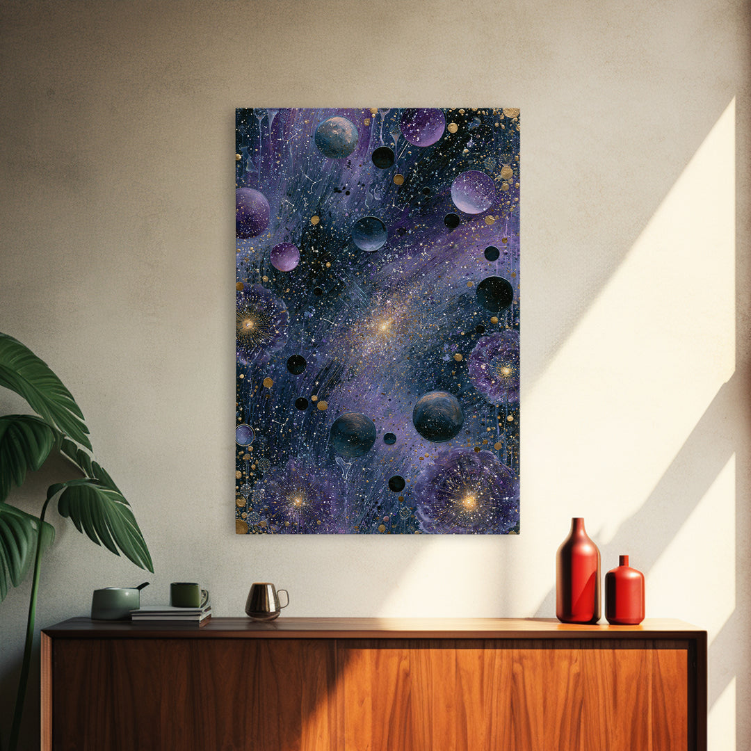 Cosmic Garden with Planets as Flowers Canvas Print, Space Art, Printable Art, Spa Decor, Oil Painting, Serenity, Modern Decor, SAR-2x3-45