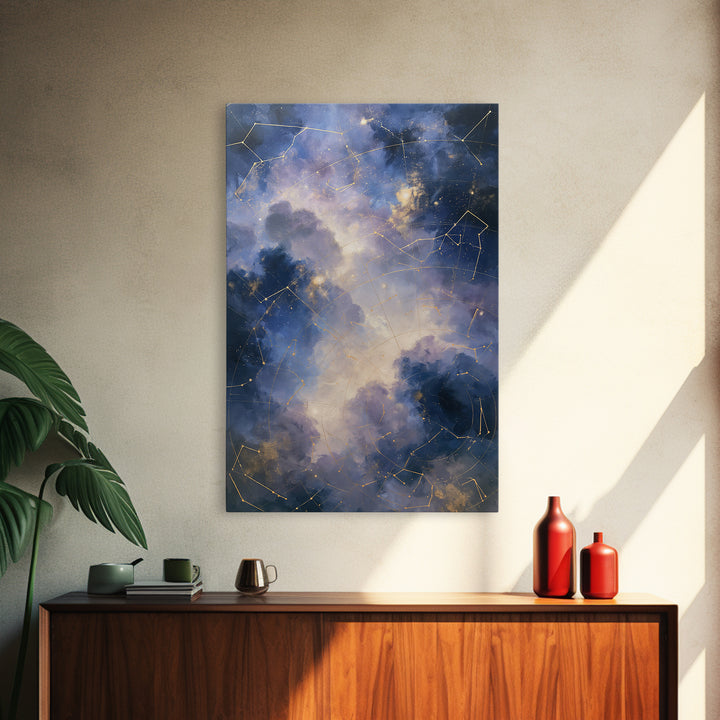 Star Map with Gold Constellation Lines Framed Canvas Print, Space Art, Room Decor, Spa Decor, Fine Art, Serenity, Printable Art, SAR-2x3-46