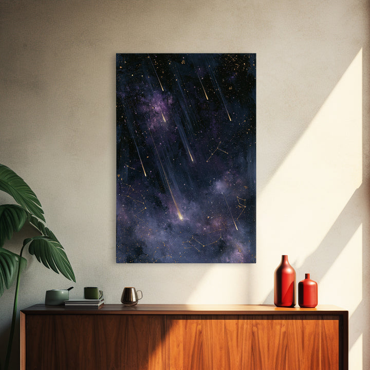 Meteor Shower over Black Sky Canvas Print, Space Art, Living Room Wall Art, Spa Decor, Fine Art, Serenity, Luxury Decor, SAR-2x3-79