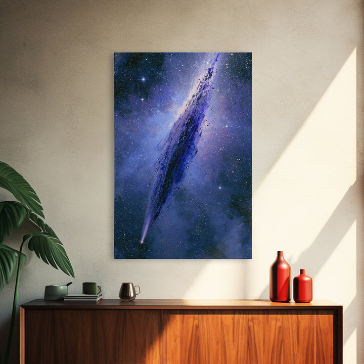 Comet Streaking Through Violet Darkness Canvas Print, Space Art, Spa Decor, Abstract Art, Serenity, Minimalist Wall Art, SAR-2x3-86