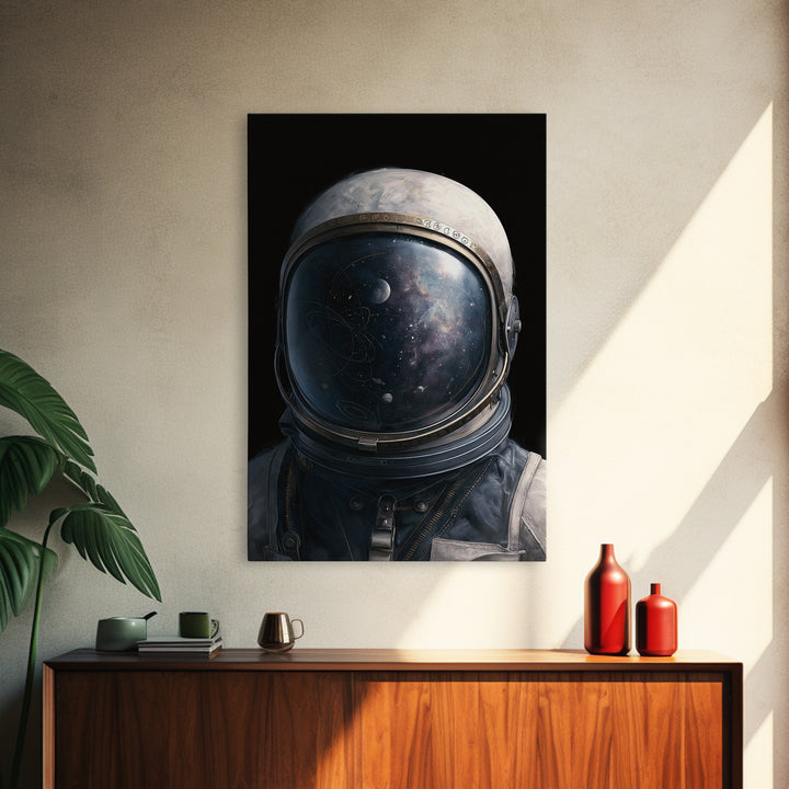 Astronaut Helmet Reflecting a Nebula Canvas Print, Space Art, Abstract Painting, Spa Decor, Serenity, Minimalist Decor, SAR-2x3-96