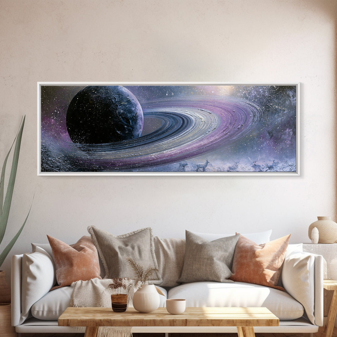 Planetary Rings Made of Ice and Light Framed Canvas Print, Space Art, Digital Art, Spa Decor, Serenity, Modern Wall Art, SAR-3x1-10