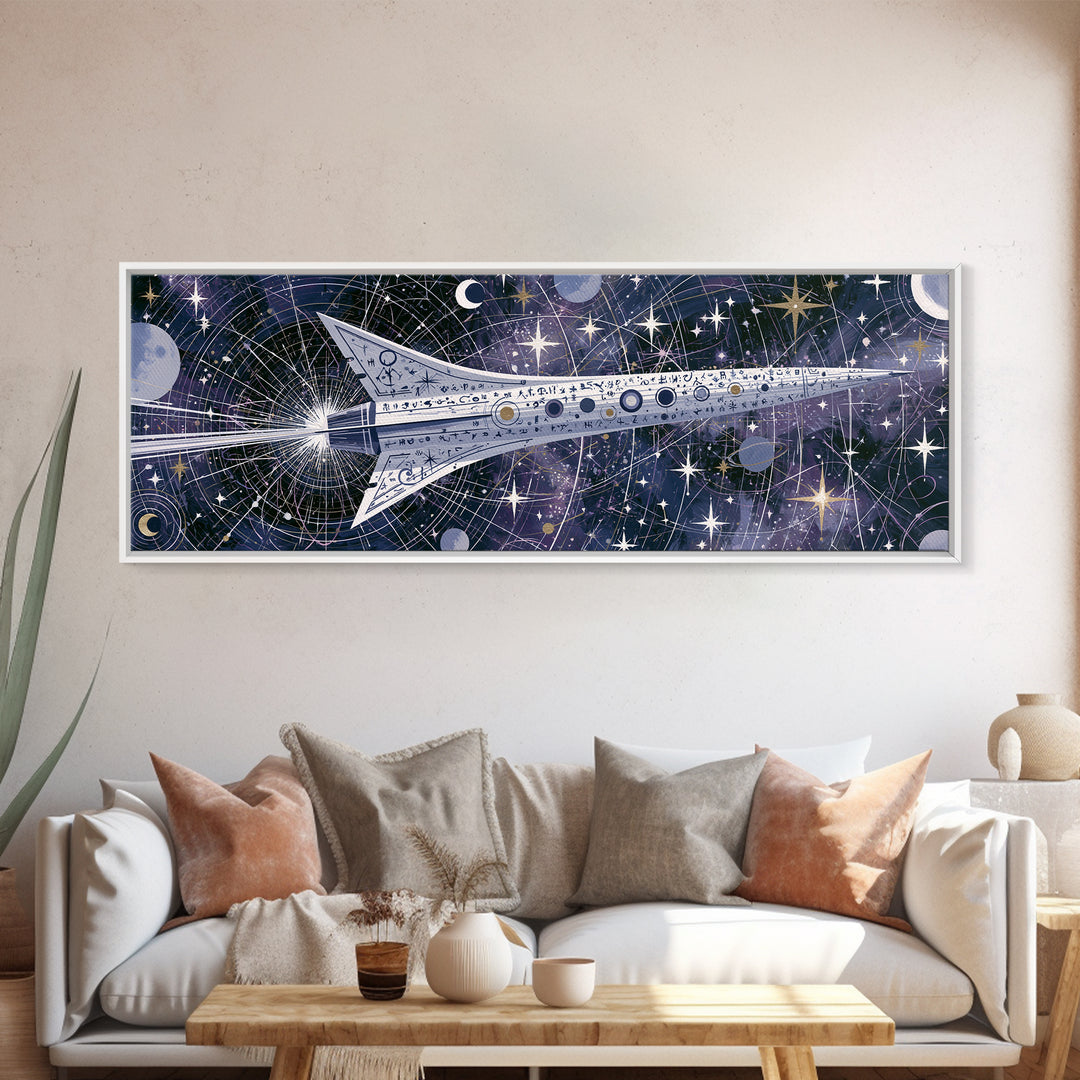Rocket Ship Crossing a Retro Star Field Canvas Print, Space Art, Printable Art, Spa Decor, Watercolor Art, Serenity, SAR-3x1-26