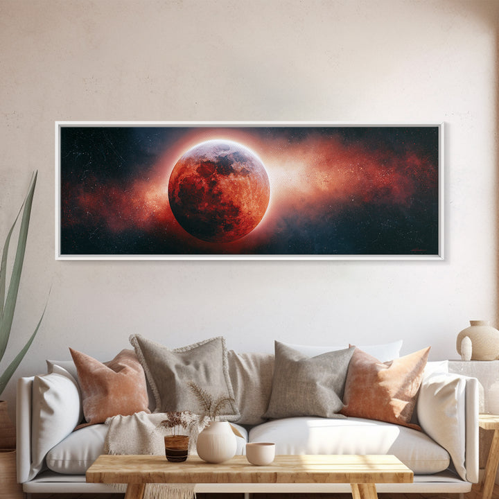 Lunar Eclipse in Deep Red Tones Framed Canvas Print, Space Art, Wall Art, Spa Decor, Fine Art, Serenity, Wall Art Prints, SAR-3x1-27