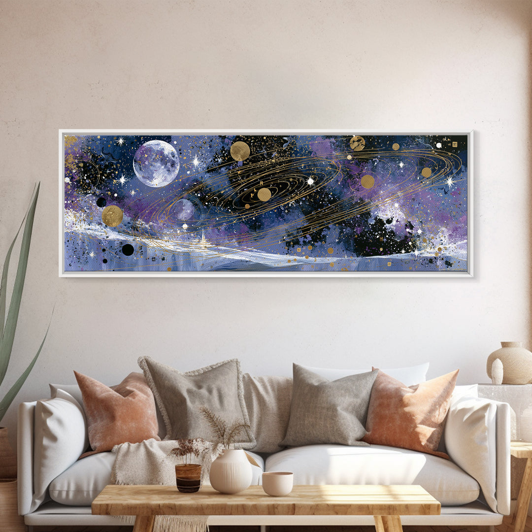Alien Moonrise over Icy Cliffs Canvas Print, Space Art, Large Wall Art, Spa Decor, Fine Art, Serenity, Minimalist Wall Art, SAR-3x1-38